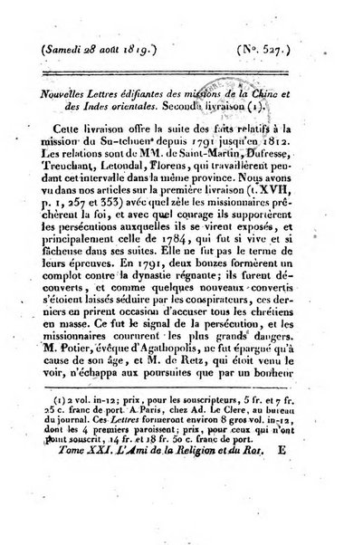 L'ami de la religion et du roi journal ecclesiastique, politique et litteraire