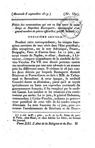 L'ami de la religion et du roi journal ecclesiastique, politique et litteraire