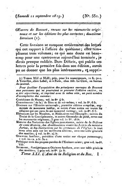 L'ami de la religion et du roi journal ecclesiastique, politique et litteraire