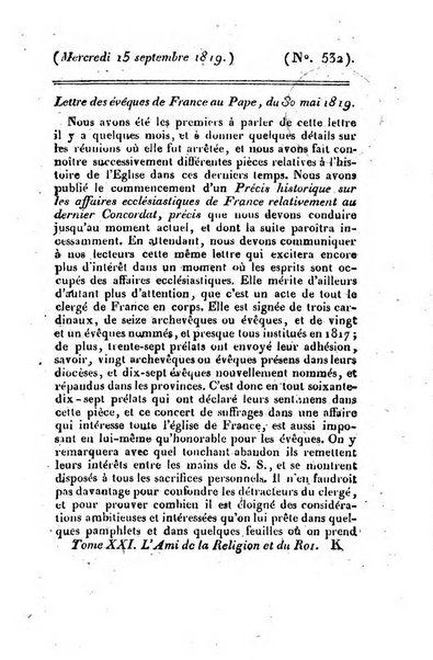 L'ami de la religion et du roi journal ecclesiastique, politique et litteraire