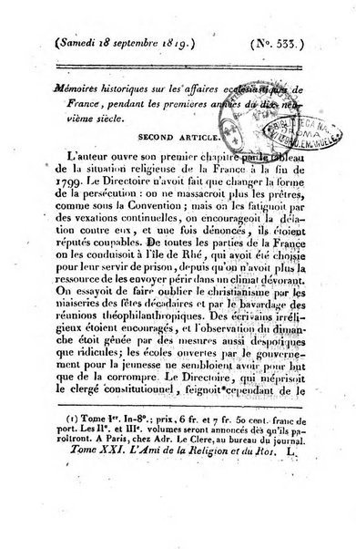 L'ami de la religion et du roi journal ecclesiastique, politique et litteraire