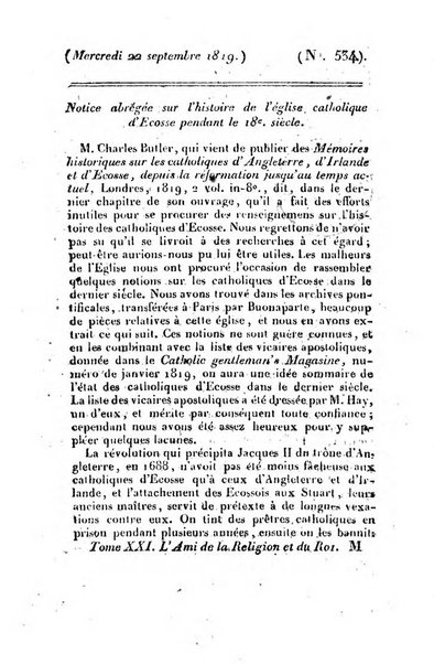 L'ami de la religion et du roi journal ecclesiastique, politique et litteraire