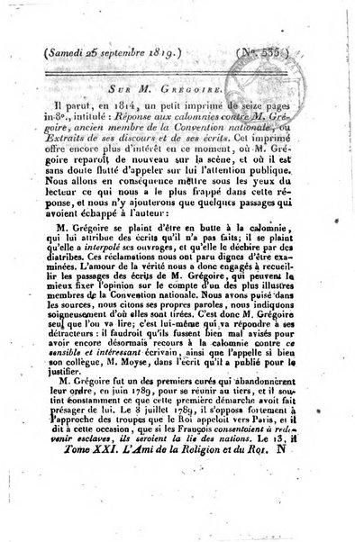 L'ami de la religion et du roi journal ecclesiastique, politique et litteraire