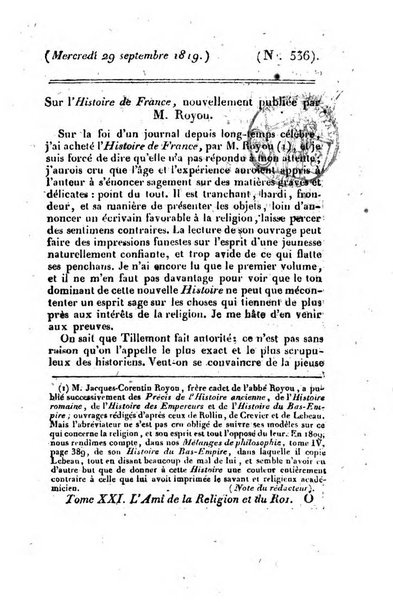 L'ami de la religion et du roi journal ecclesiastique, politique et litteraire