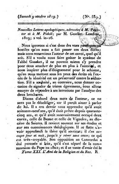 L'ami de la religion et du roi journal ecclesiastique, politique et litteraire