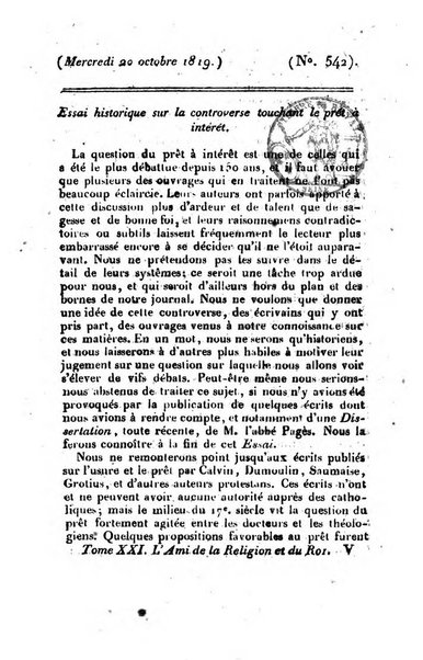 L'ami de la religion et du roi journal ecclesiastique, politique et litteraire