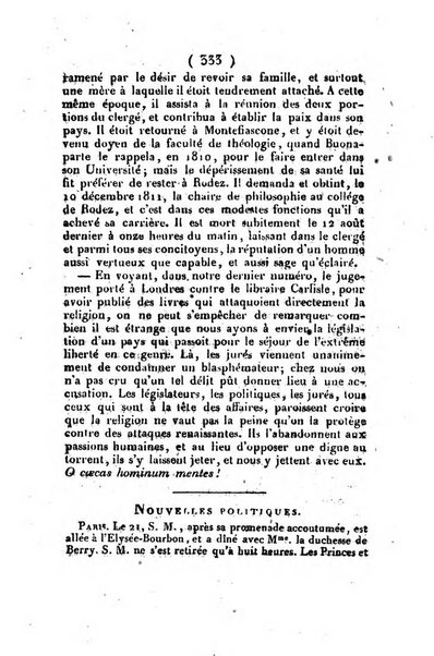 L'ami de la religion et du roi journal ecclesiastique, politique et litteraire