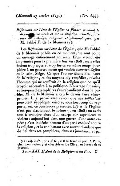 L'ami de la religion et du roi journal ecclesiastique, politique et litteraire