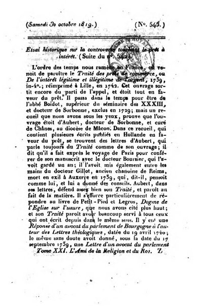 L'ami de la religion et du roi journal ecclesiastique, politique et litteraire