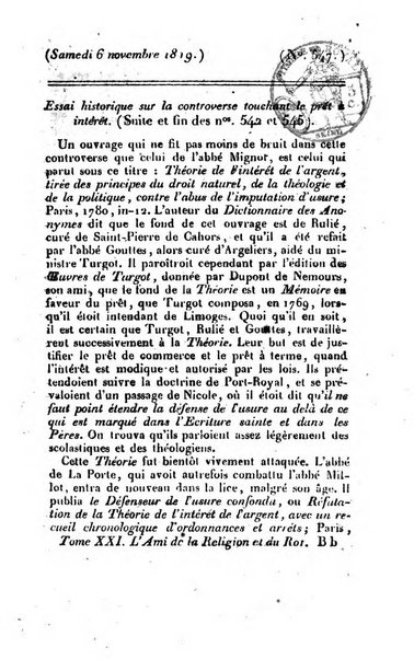 L'ami de la religion et du roi journal ecclesiastique, politique et litteraire