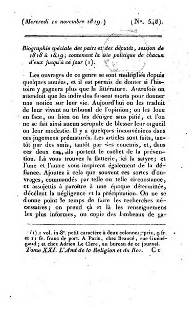 L'ami de la religion et du roi journal ecclesiastique, politique et litteraire