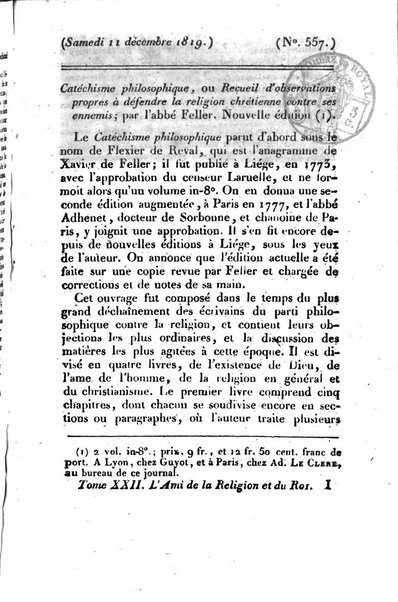 L'ami de la religion et du roi journal ecclesiastique, politique et litteraire