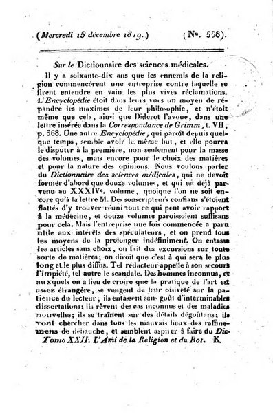 L'ami de la religion et du roi journal ecclesiastique, politique et litteraire