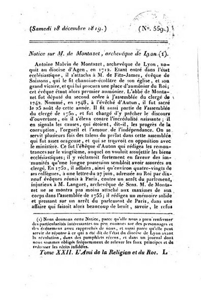 L'ami de la religion et du roi journal ecclesiastique, politique et litteraire