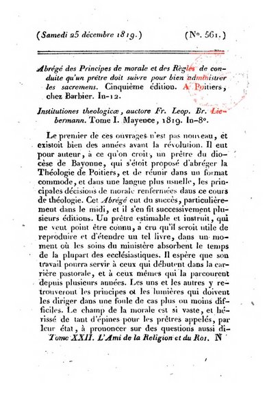 L'ami de la religion et du roi journal ecclesiastique, politique et litteraire