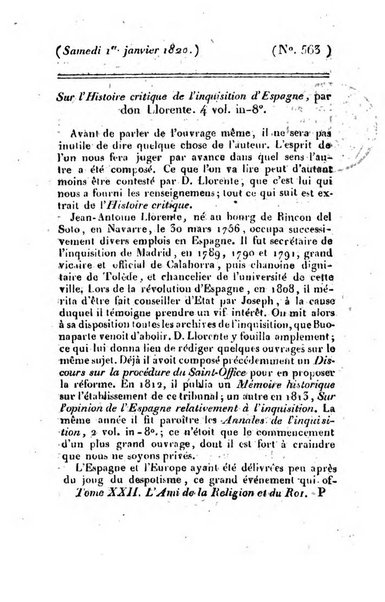 L'ami de la religion et du roi journal ecclesiastique, politique et litteraire