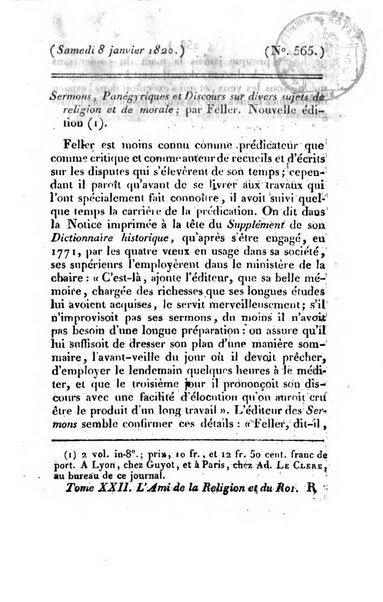 L'ami de la religion et du roi journal ecclesiastique, politique et litteraire