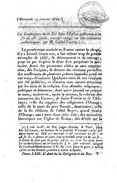 L'ami de la religion et du roi journal ecclesiastique, politique et litteraire