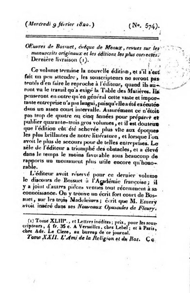 L'ami de la religion et du roi journal ecclesiastique, politique et litteraire