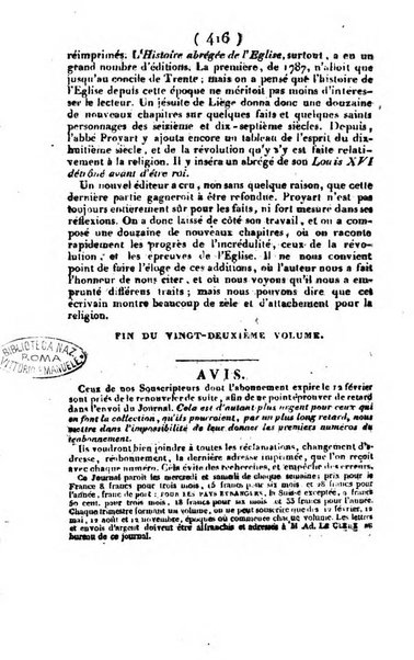 L'ami de la religion et du roi journal ecclesiastique, politique et litteraire