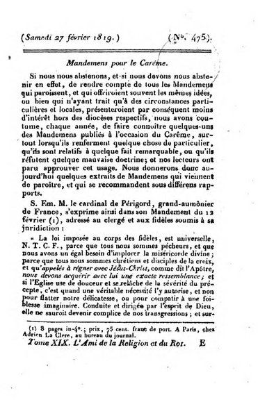 L'ami de la religion et du roi journal ecclesiastique, politique et litteraire