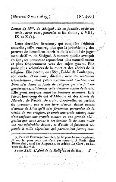 L'ami de la religion et du roi journal ecclesiastique, politique et litteraire