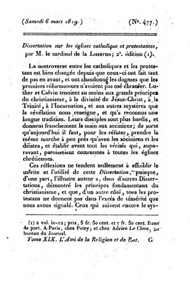 L'ami de la religion et du roi journal ecclesiastique, politique et litteraire