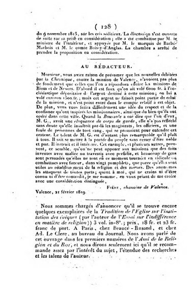 L'ami de la religion et du roi journal ecclesiastique, politique et litteraire