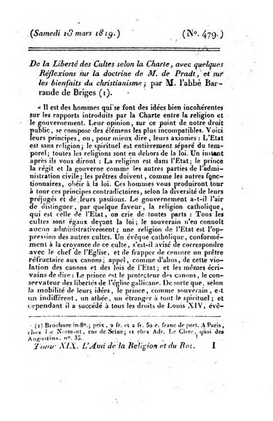 L'ami de la religion et du roi journal ecclesiastique, politique et litteraire