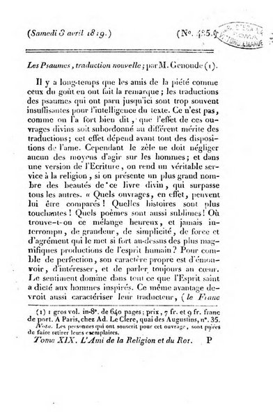 L'ami de la religion et du roi journal ecclesiastique, politique et litteraire