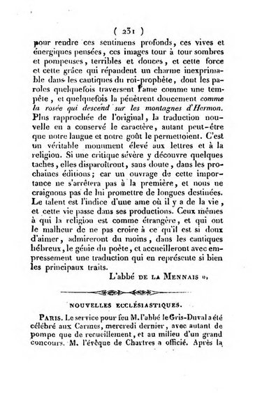 L'ami de la religion et du roi journal ecclesiastique, politique et litteraire