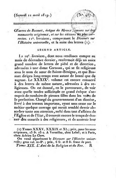 L'ami de la religion et du roi journal ecclesiastique, politique et litteraire