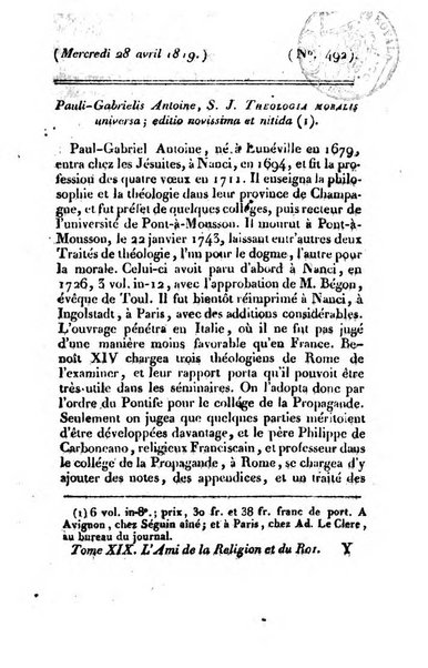 L'ami de la religion et du roi journal ecclesiastique, politique et litteraire