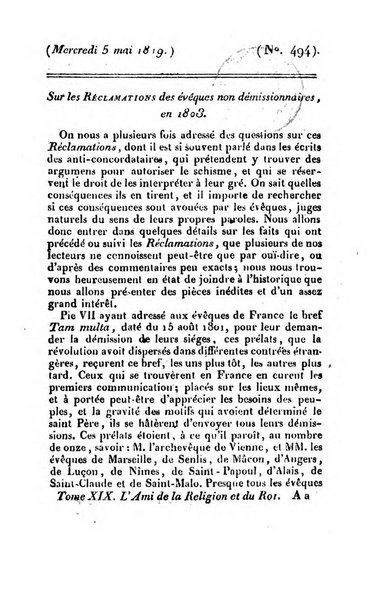 L'ami de la religion et du roi journal ecclesiastique, politique et litteraire