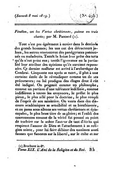 L'ami de la religion et du roi journal ecclesiastique, politique et litteraire