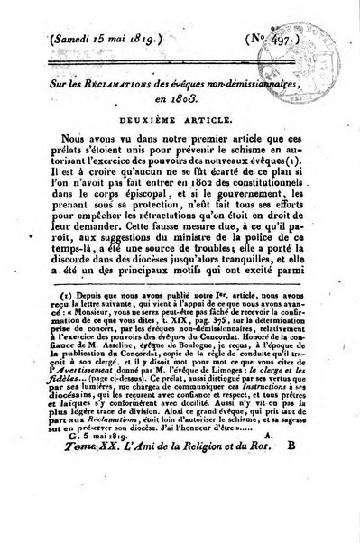 L'ami de la religion et du roi journal ecclesiastique, politique et litteraire