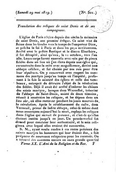 L'ami de la religion et du roi journal ecclesiastique, politique et litteraire