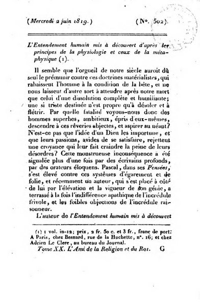 L'ami de la religion et du roi journal ecclesiastique, politique et litteraire