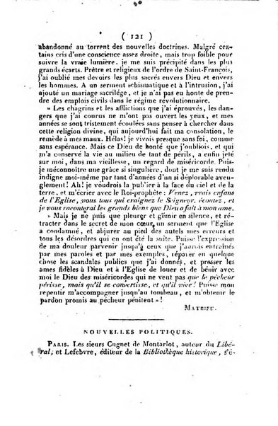 L'ami de la religion et du roi journal ecclesiastique, politique et litteraire