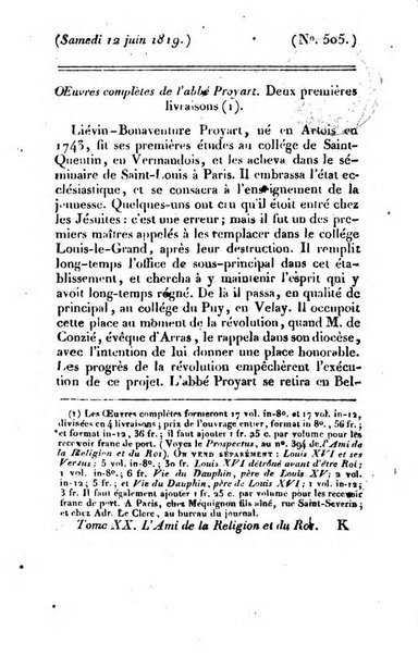 L'ami de la religion et du roi journal ecclesiastique, politique et litteraire