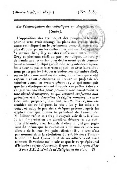 L'ami de la religion et du roi journal ecclesiastique, politique et litteraire