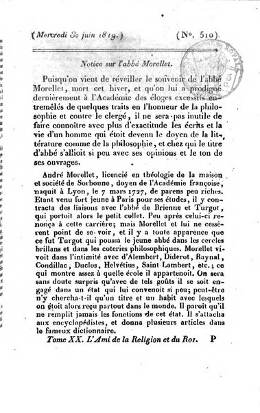 L'ami de la religion et du roi journal ecclesiastique, politique et litteraire