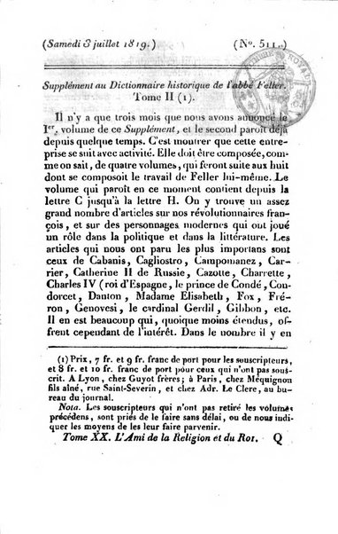 L'ami de la religion et du roi journal ecclesiastique, politique et litteraire