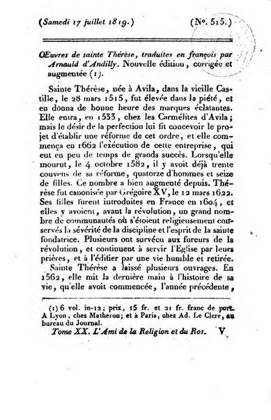 L'ami de la religion et du roi journal ecclesiastique, politique et litteraire