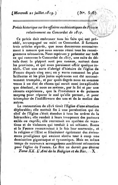 L'ami de la religion et du roi journal ecclesiastique, politique et litteraire