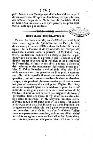 L'ami de la religion et du roi journal ecclesiastique, politique et litteraire