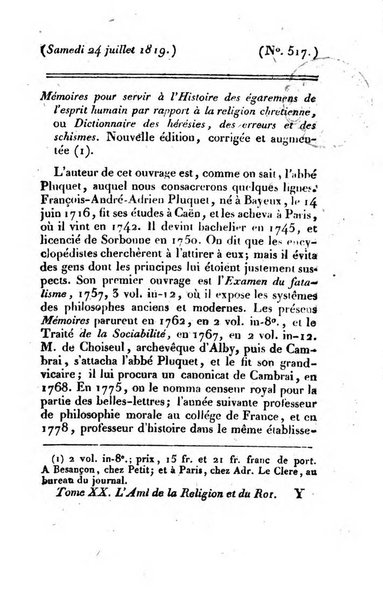 L'ami de la religion et du roi journal ecclesiastique, politique et litteraire