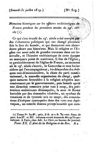 L'ami de la religion et du roi journal ecclesiastique, politique et litteraire