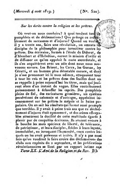 L'ami de la religion et du roi journal ecclesiastique, politique et litteraire