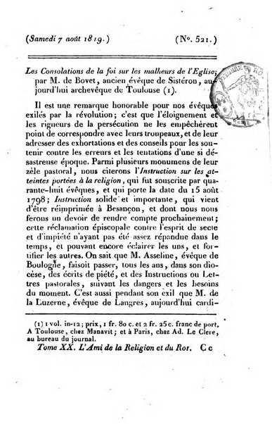 L'ami de la religion et du roi journal ecclesiastique, politique et litteraire